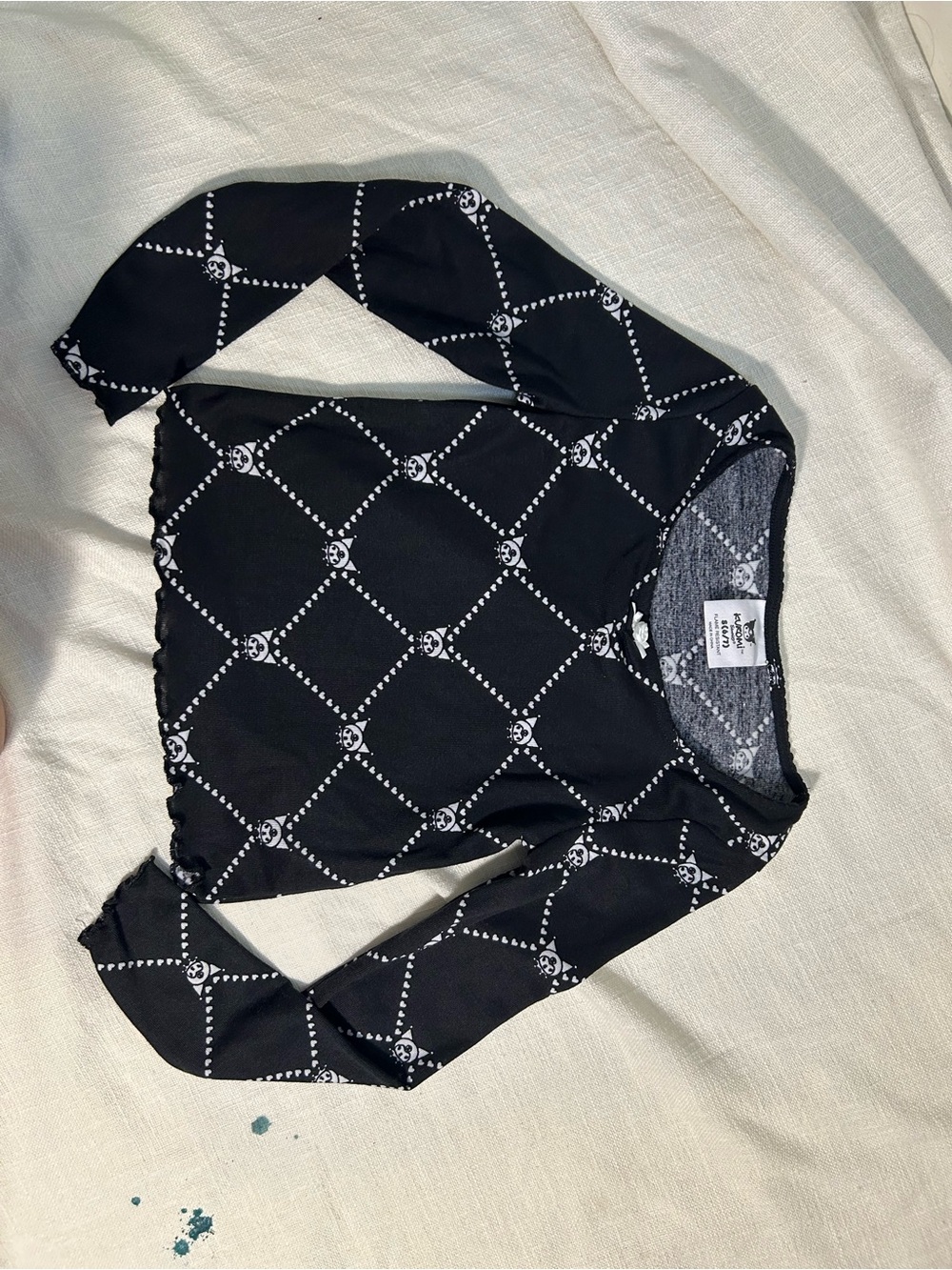 Girls' Black Long Sleeve Skull Grid Tee
